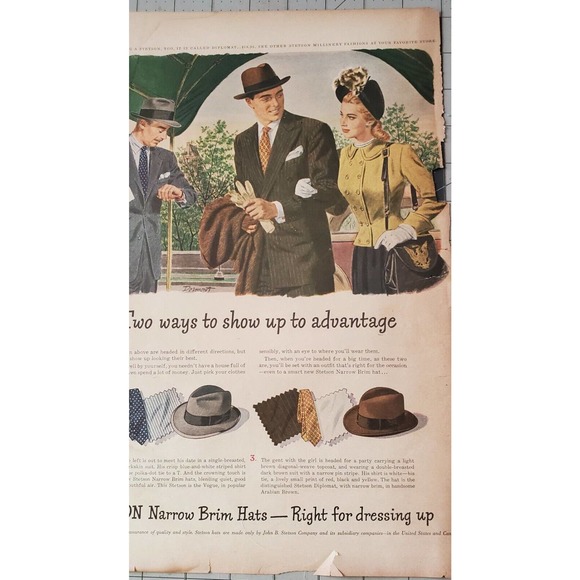 1940s Stetson Narrow Brim Mens Hats Print Ad - Picture 2 of 2